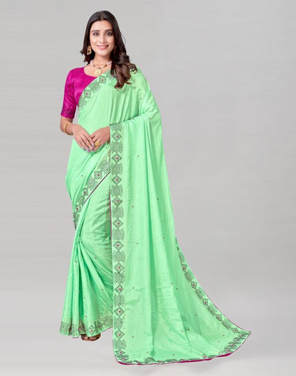Mint Green Coloured Poly Silk Hot Fixing Saree | Sudathi