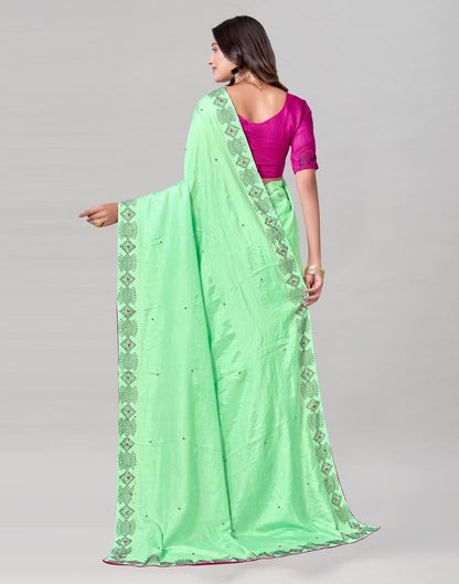Mint Green Coloured Poly Silk Hot Fixing Saree | Sudathi