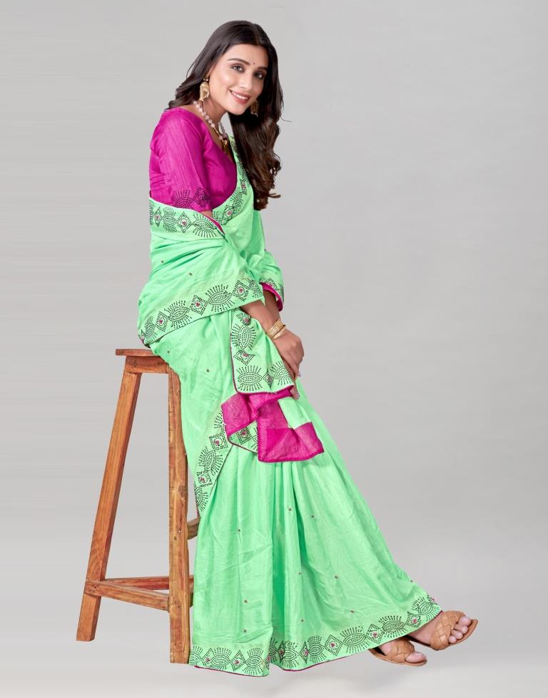 Mint Green Coloured Poly Silk Hot Fixing Saree | Sudathi
