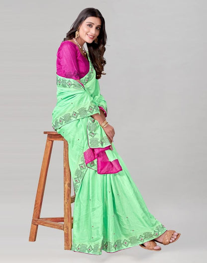 Mint Green Coloured Poly Silk Hot Fixing Saree | Sudathi