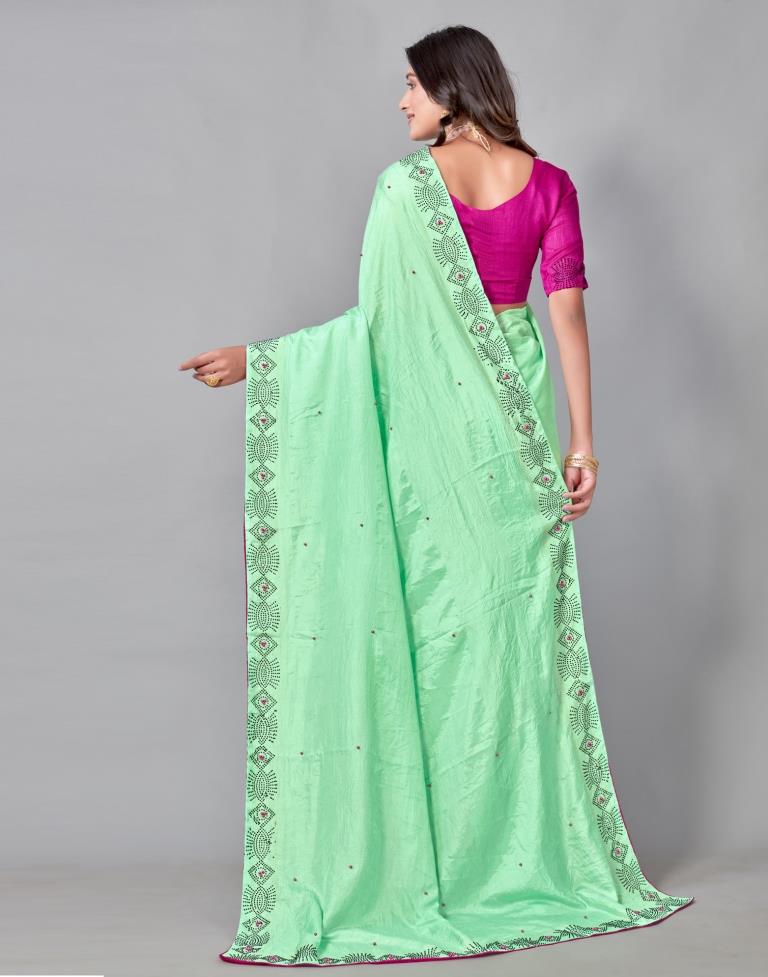 Mint Green Coloured Poly Silk Hot Fixing Saree | Sudathi