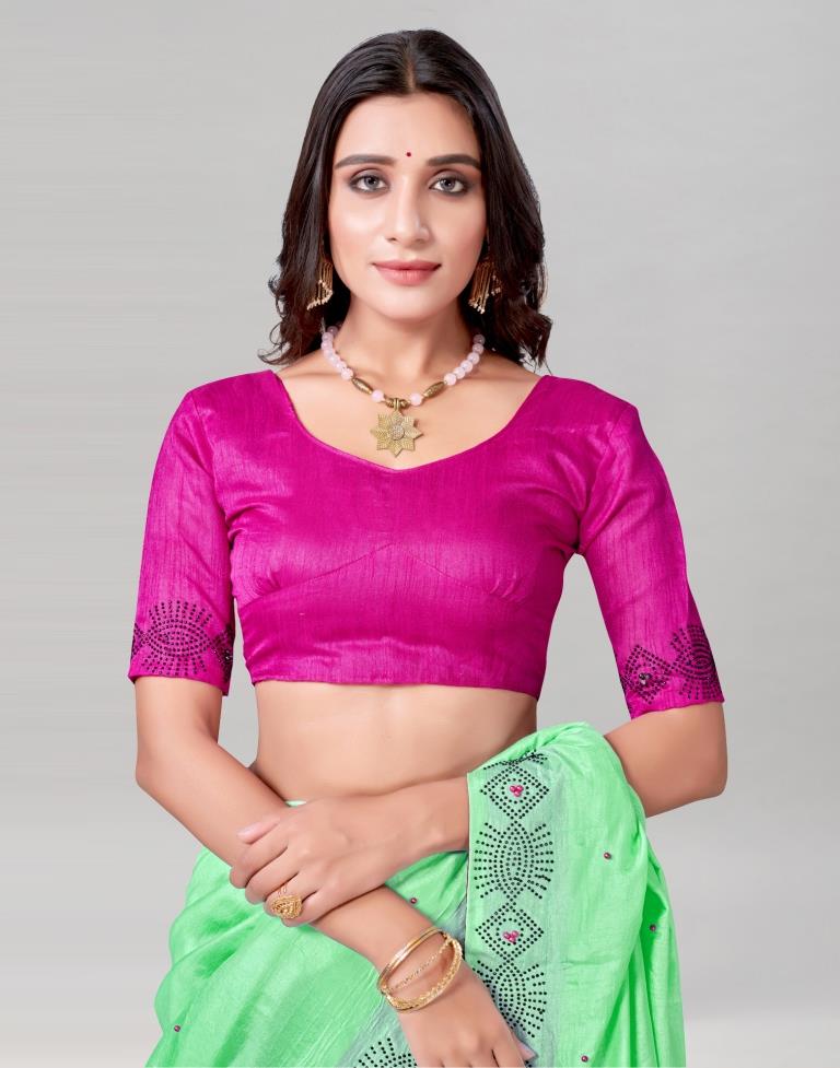 Mint Green Coloured Poly Silk Hot Fixing Saree | Sudathi