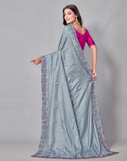 Steel Grey Coloured Poly Silk Hot Fixing Saree | Sudathi