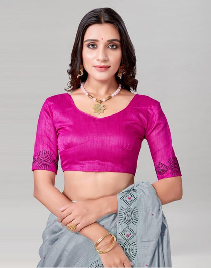 Steel Grey Coloured Poly Silk Hot Fixing Saree | Sudathi