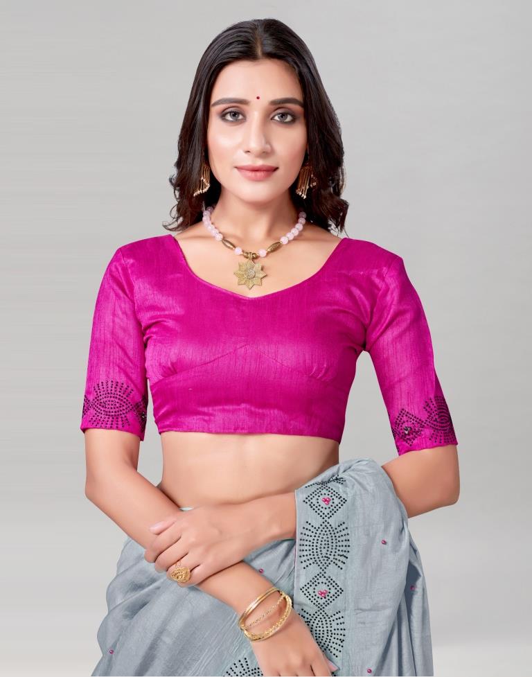 Steel Grey Coloured Poly Silk Hot Fixing Saree | Sudathi