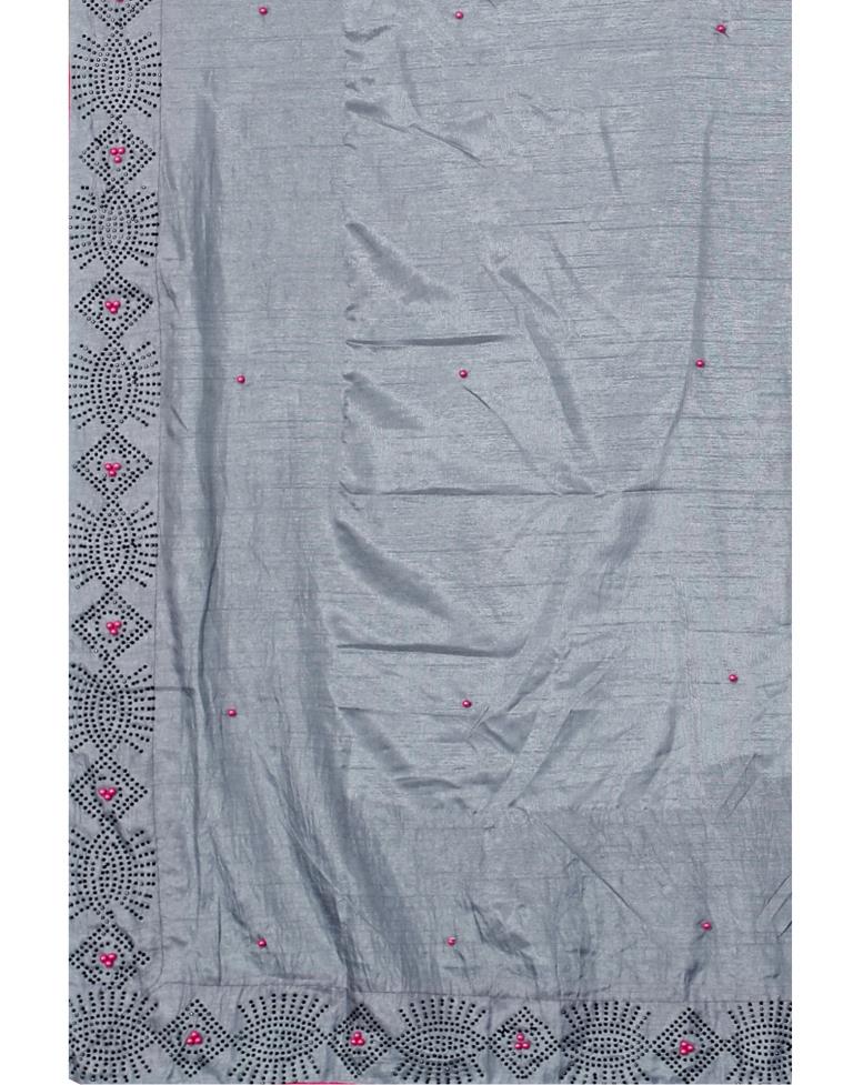 Steel Grey Coloured Poly Silk Hot Fixing Saree | Sudathi