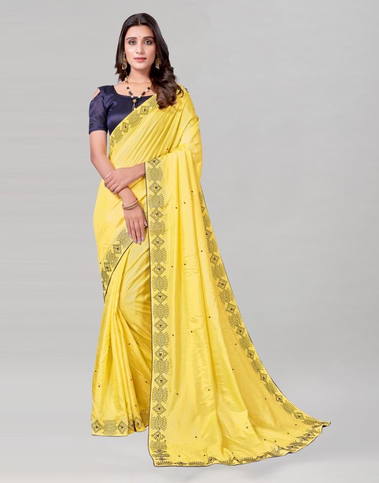 Yellow Coloured Poly Silk Hot Fixing Saree | Sudathi