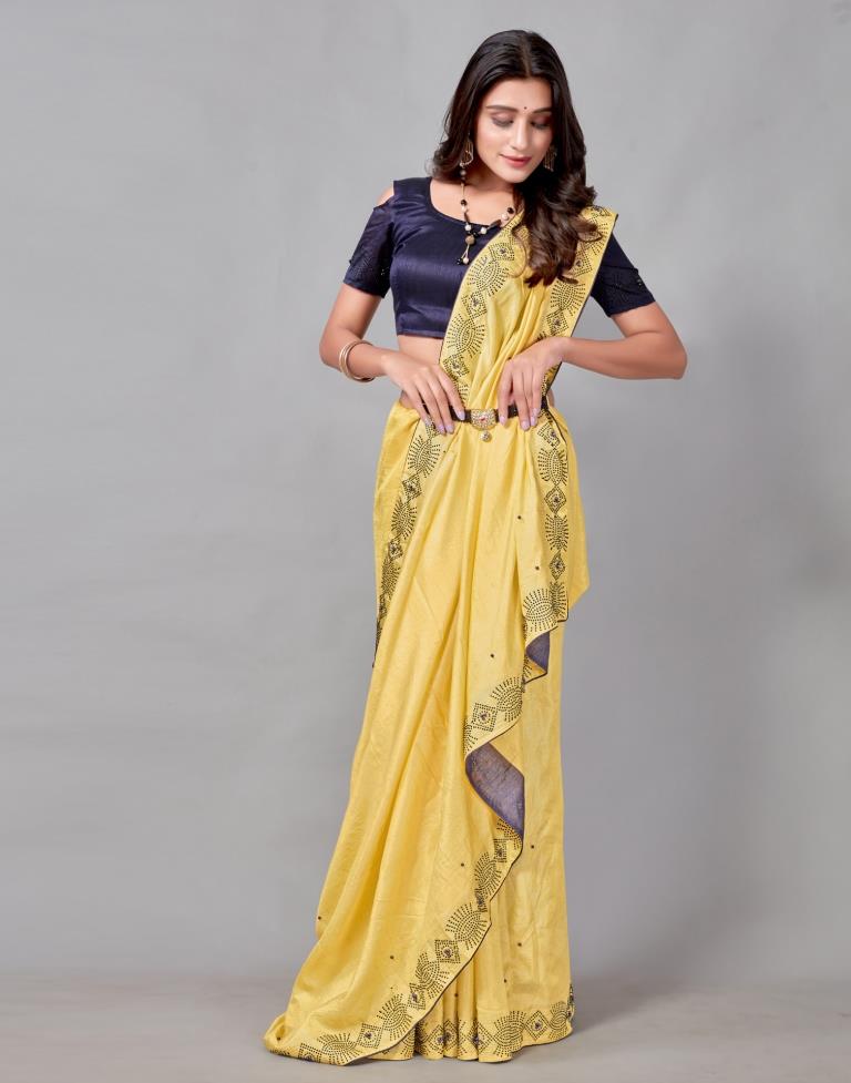 Yellow Coloured Poly Silk Hot Fixing Saree | Sudathi