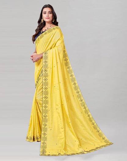 Yellow Coloured Poly Silk Hot Fixing Saree | Sudathi