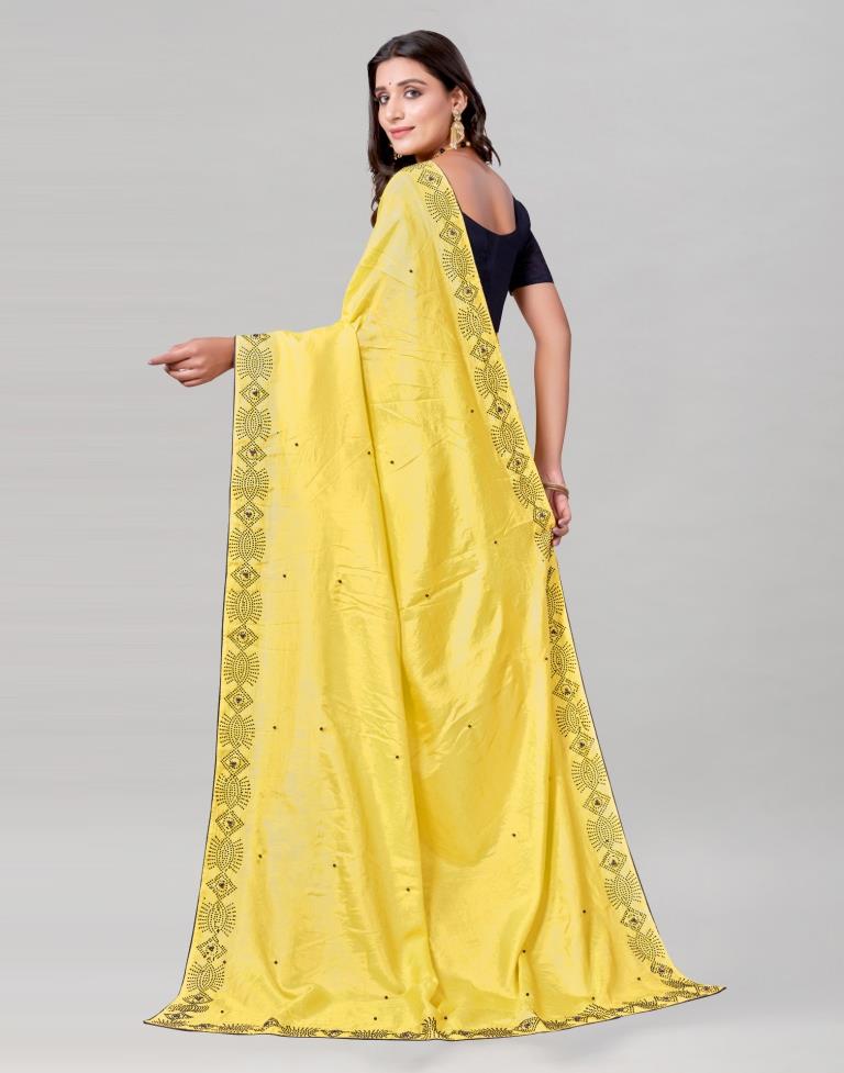 Yellow Coloured Poly Silk Hot Fixing Saree | Sudathi