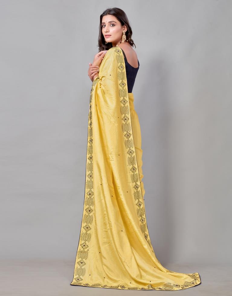 Yellow Coloured Poly Silk Hot Fixing Saree | Sudathi