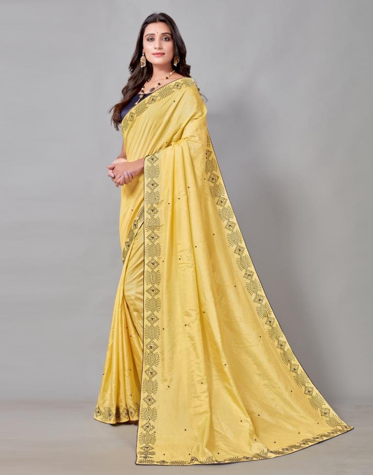 Yellow Coloured Poly Silk Hot Fixing Saree | Sudathi