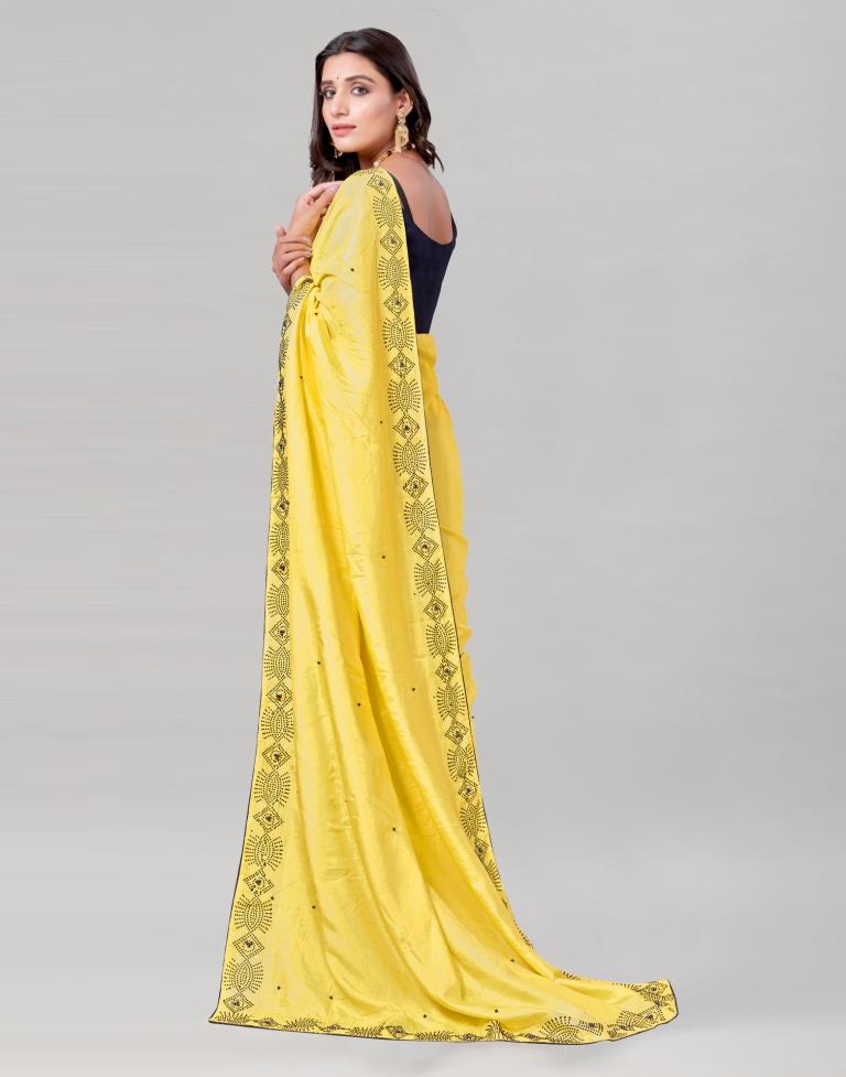 Yellow Coloured Poly Silk Hot Fixing Saree | Sudathi