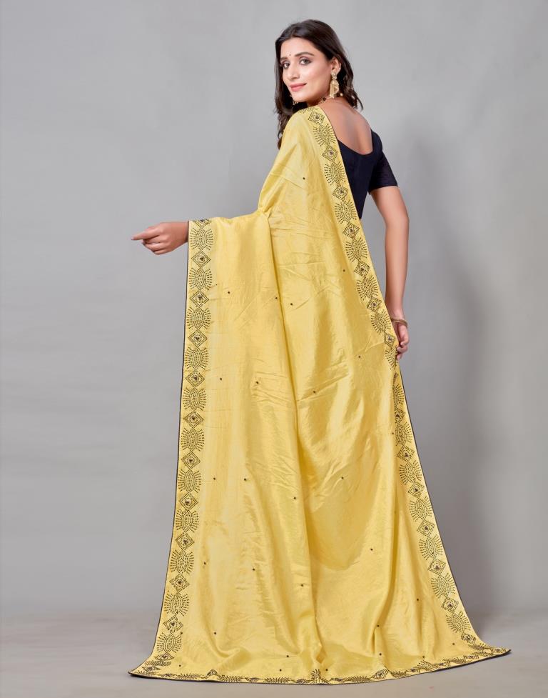 Yellow Coloured Poly Silk Hot Fixing Saree | Sudathi