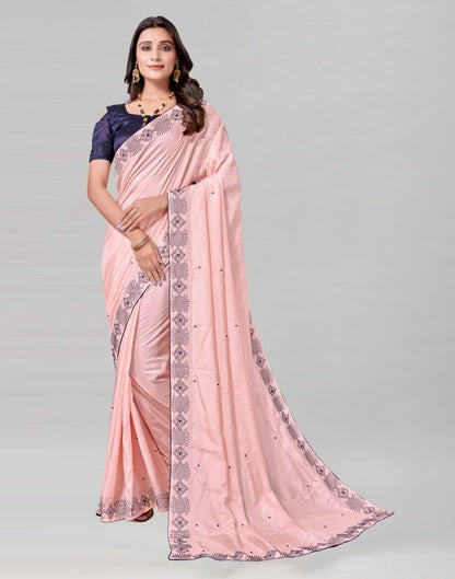 Light Pink Coloured Poly Silk Hot Fixing Saree | Sudathi