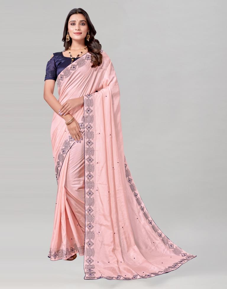 Light Pink Coloured Poly Silk Hot Fixing Saree | Sudathi