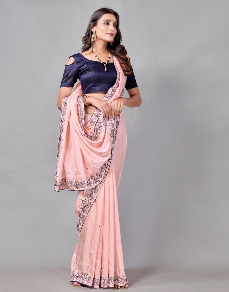 Light Pink Coloured Poly Silk Hot Fixing Saree | Sudathi