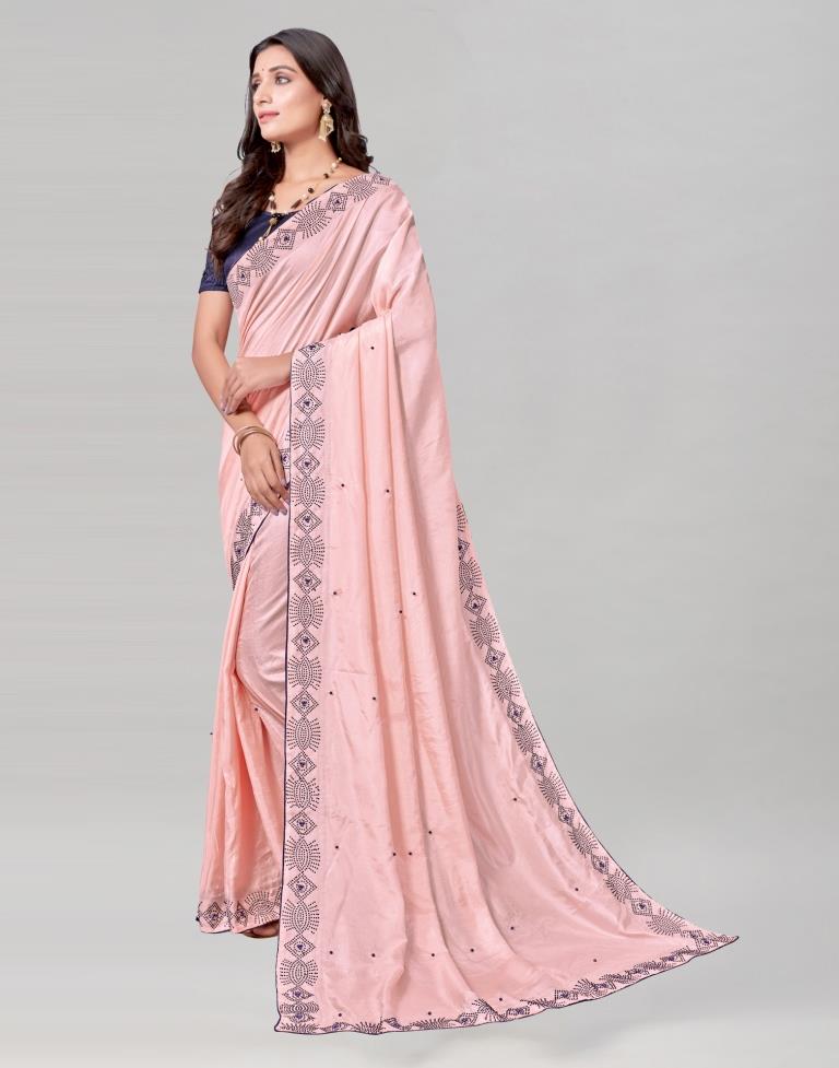 Light Pink Coloured Poly Silk Hot Fixing Saree | Sudathi