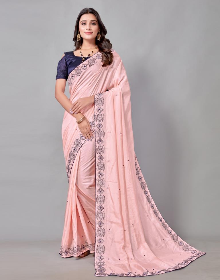 Light Pink Coloured Poly Silk Hot Fixing Saree | Sudathi
