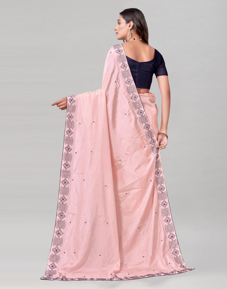 Light Pink Coloured Poly Silk Hot Fixing Saree | Sudathi