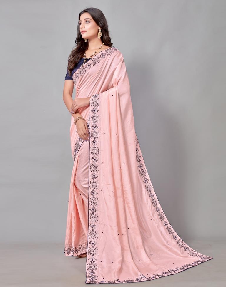 Light Pink Coloured Poly Silk Hot Fixing Saree | Sudathi