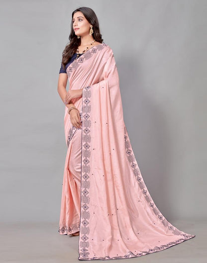 Light Pink Coloured Poly Silk Hot Fixing Saree | Sudathi