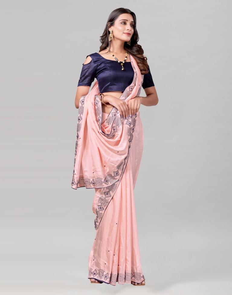 Light Pink Coloured Poly Silk Hot Fixing Saree | Sudathi