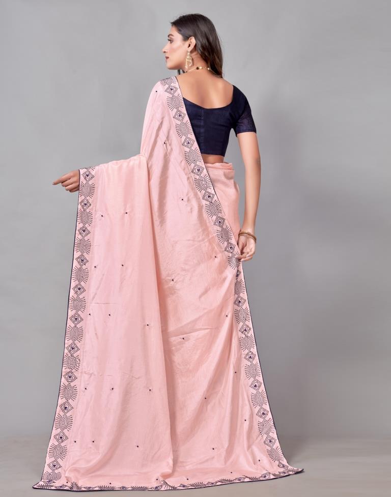 Light Pink Coloured Poly Silk Hot Fixing Saree | Sudathi