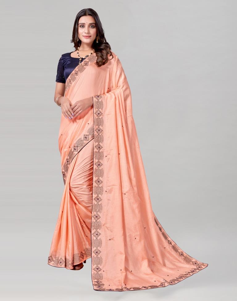 Peach Coloured Poly Silk Hot Fixing Saree | Sudathi