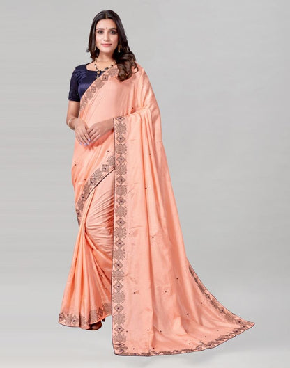 Peach Coloured Poly Silk Hot Fixing Saree | Sudathi