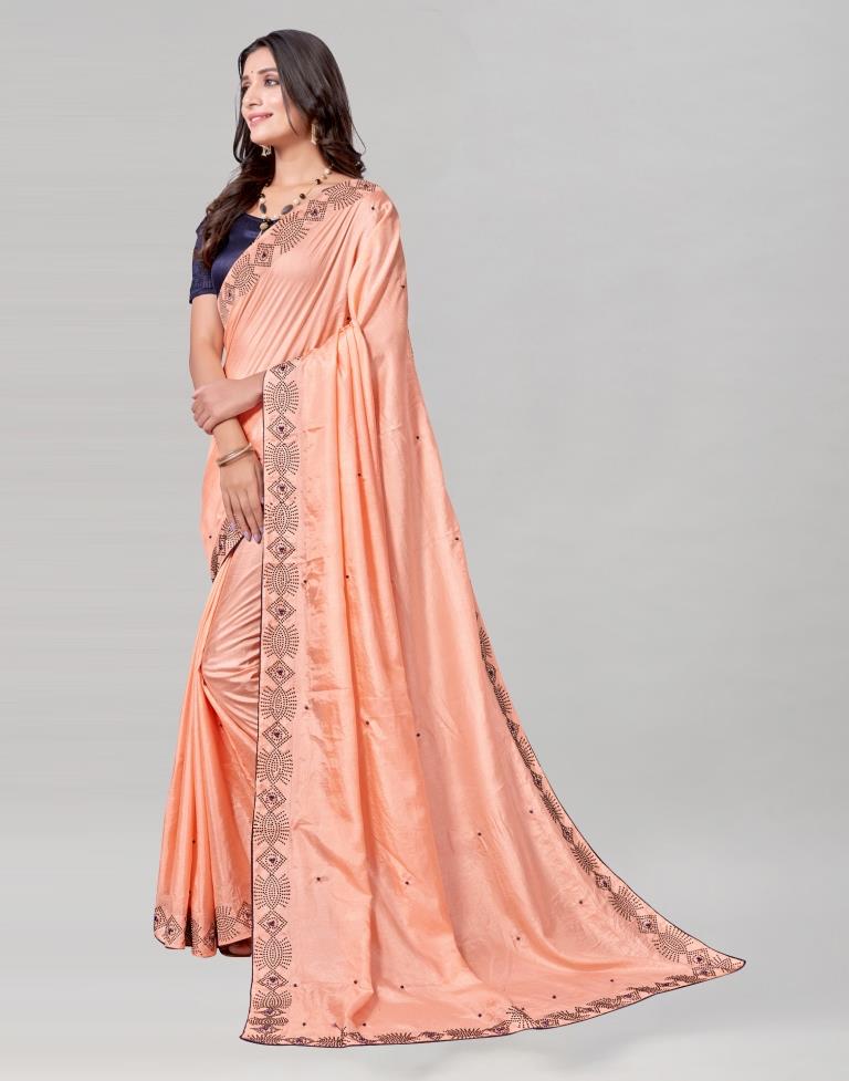 Peach Coloured Poly Silk Hot Fixing Saree | Sudathi