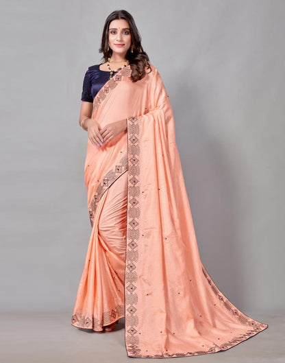 Peach Coloured Poly Silk Hot Fixing Saree | Sudathi