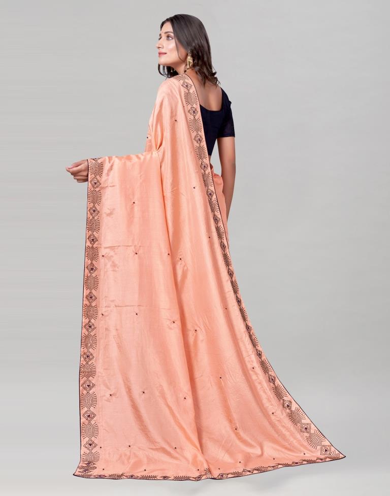 Peach Coloured Poly Silk Hot Fixing Saree | Sudathi
