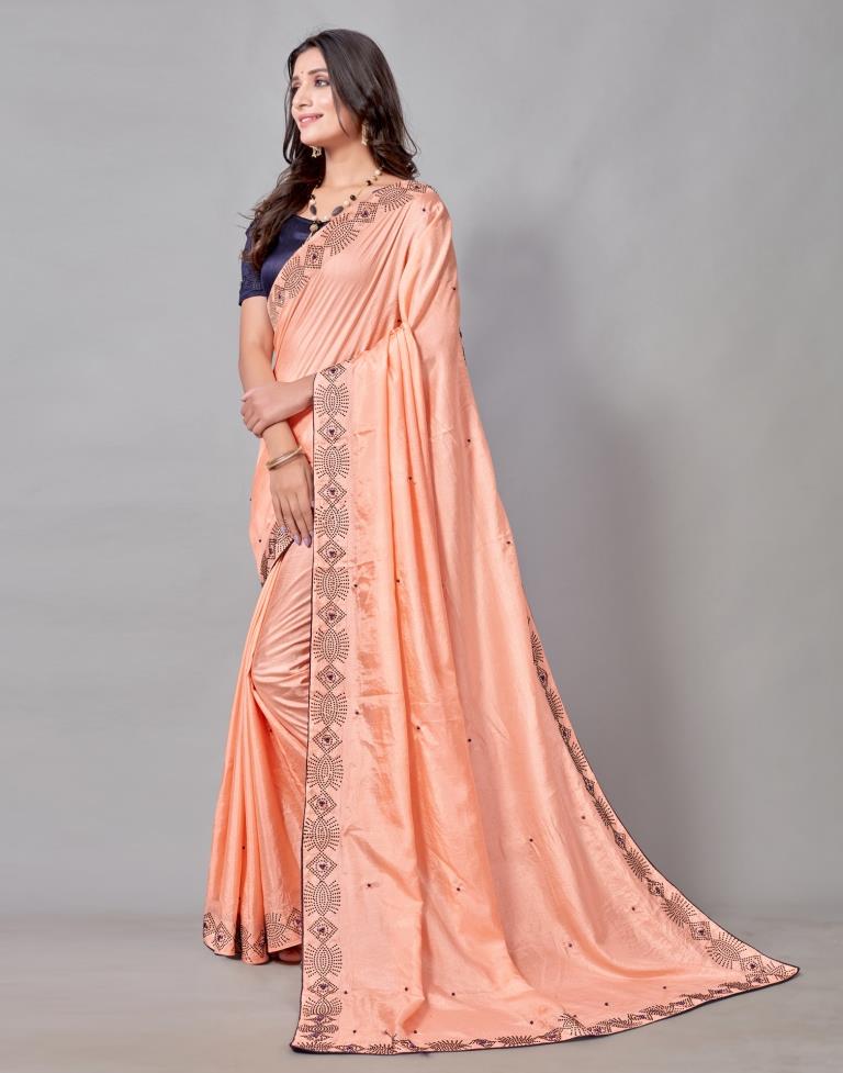 Peach Coloured Poly Silk Hot Fixing Saree | Sudathi