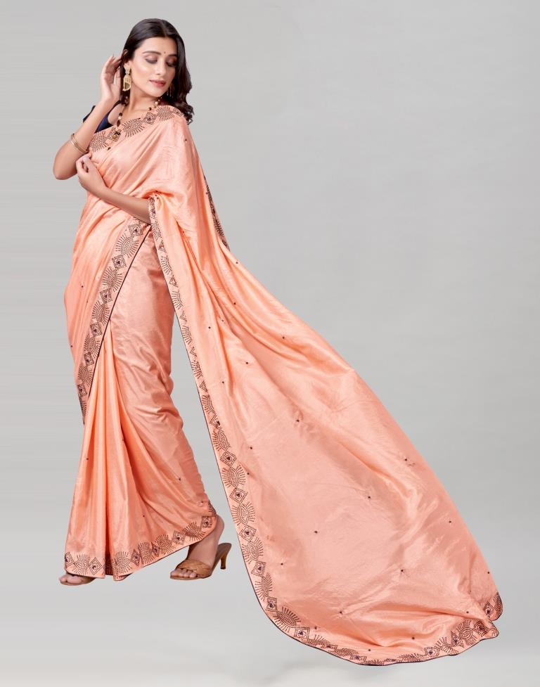 Peach Coloured Poly Silk Hot Fixing Saree | Sudathi