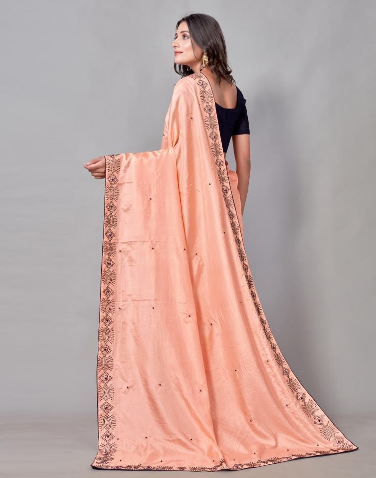 Peach Coloured Poly Silk Hot Fixing Saree | Sudathi