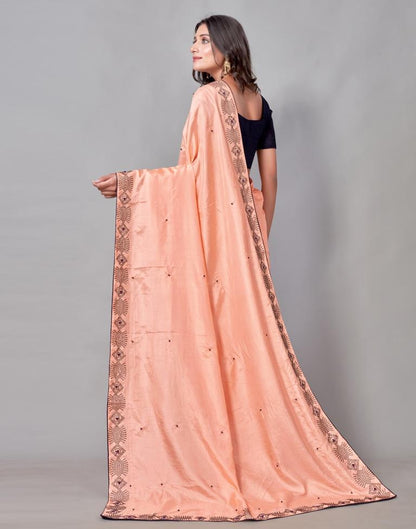 Peach Coloured Poly Silk Hot Fixing Saree | Sudathi