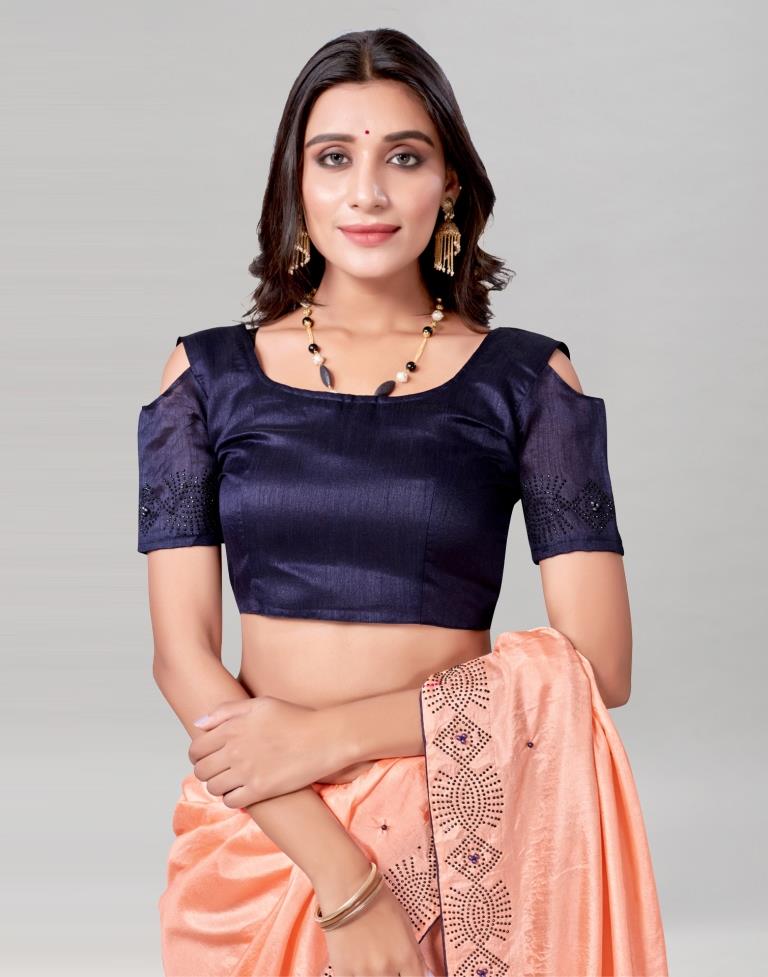 Peach Coloured Poly Silk Hot Fixing Saree | Sudathi