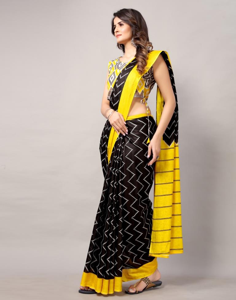 Black Coloured Cotton Printed Saree | Sudathi