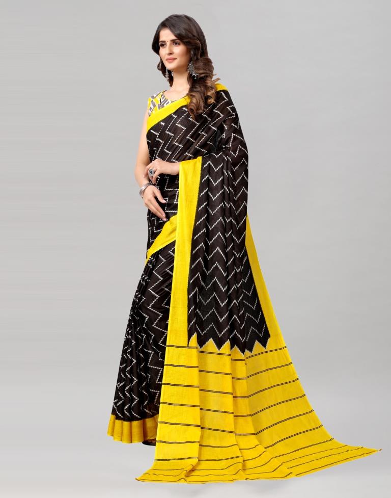 Black Coloured Cotton Printed Saree | Sudathi