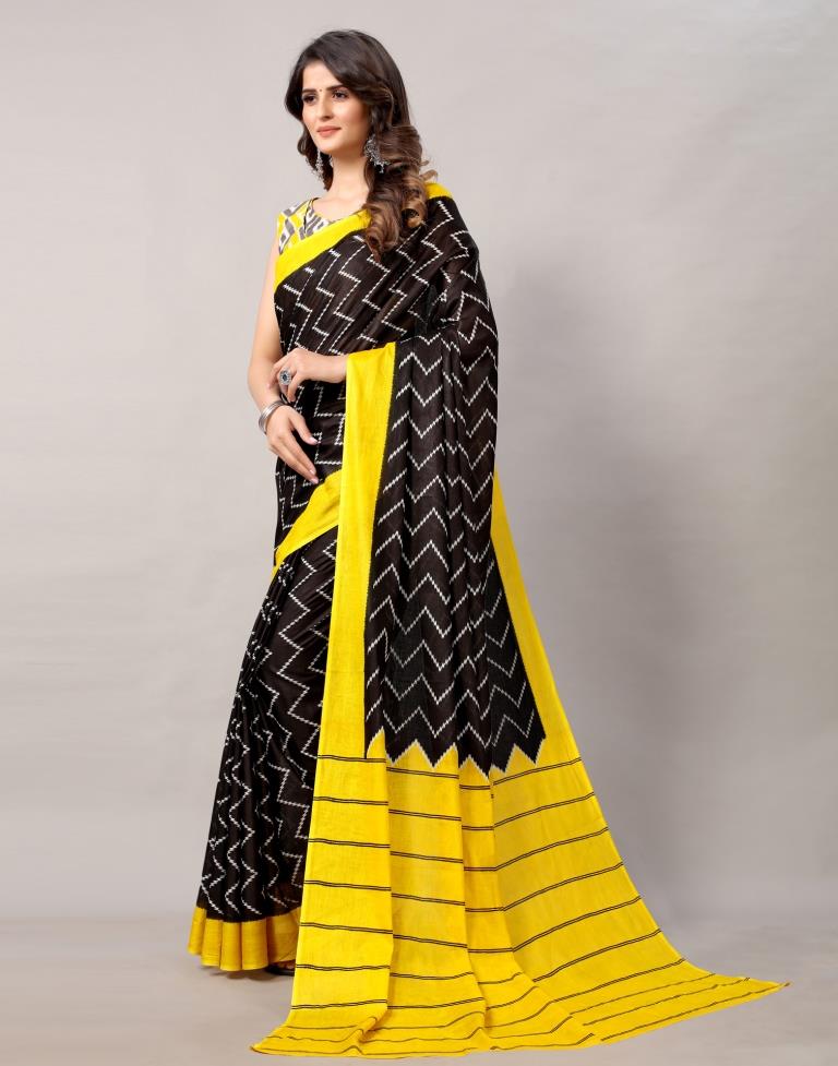 Black Coloured Cotton Printed Saree | Sudathi