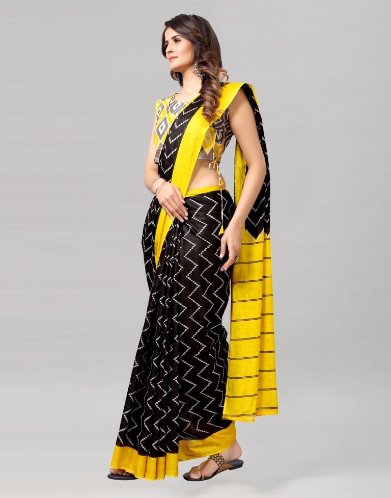 Black Coloured Cotton Printed Saree | Sudathi