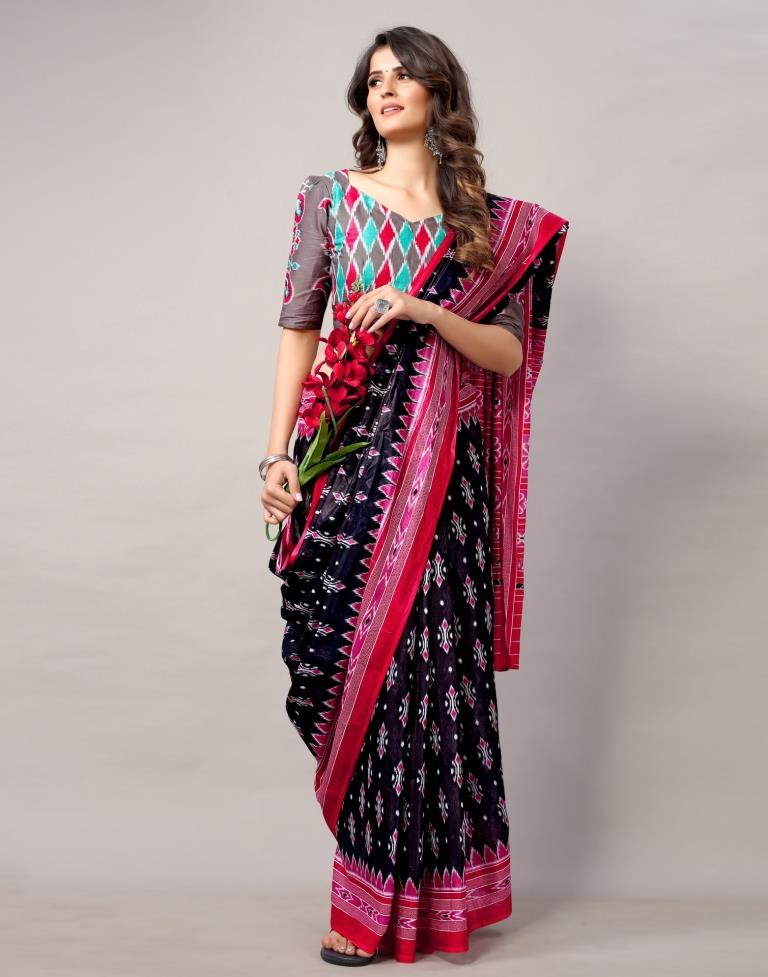 Dark Blue Coloured Cotton Printed Saree | Sudathi