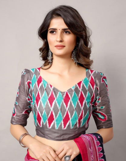 Dark Blue Coloured Cotton Printed Saree | Sudathi