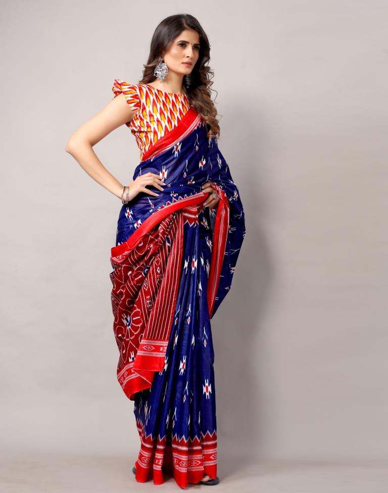 Royal Blue Coloured Cotton Printed Saree | Sudathi