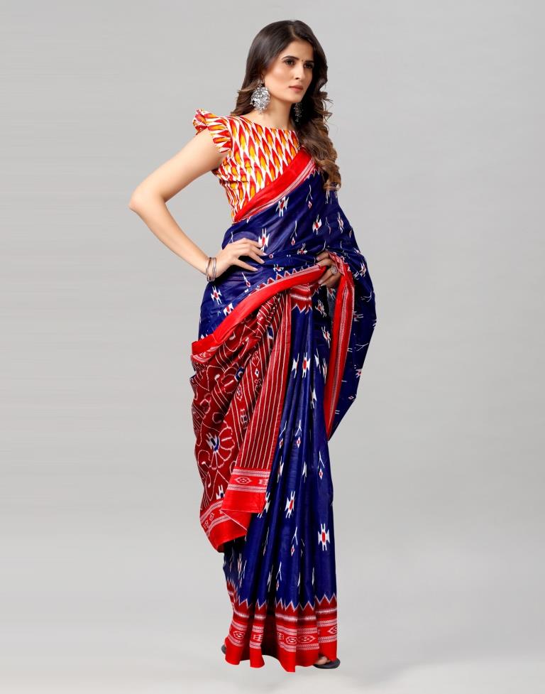 Royal Blue Coloured Cotton Printed Saree | Sudathi