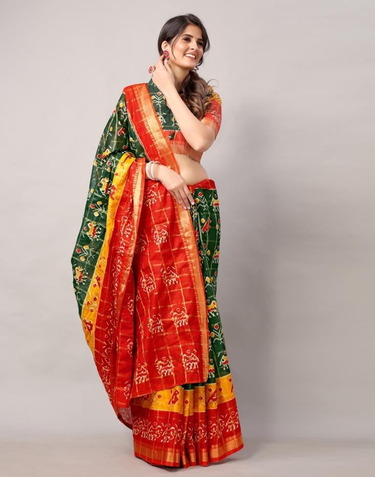 Green Coloured Patola Printed Saree | Sudathi