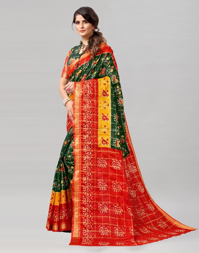 Green Coloured Patola Printed Saree | Sudathi