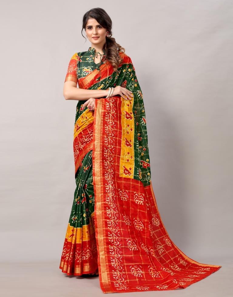 Green Coloured Patola Printed Saree | Sudathi