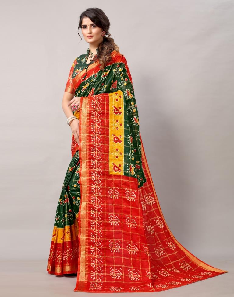 Green Coloured Patola Printed Saree | Sudathi